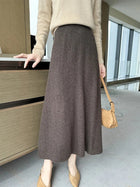 100% Cashmere Skirt Women's Mid-calf Dress Herring Bone High Waist High-end Versatile Knitted Skirt Autumn Winter Office Lady PlatiNum