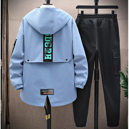 Spring Casual Men Sets Two Pieces Fashion Korean Trend Hooded Jacket + Pants Autumn Baseball Uniform Suit Man Outfit
