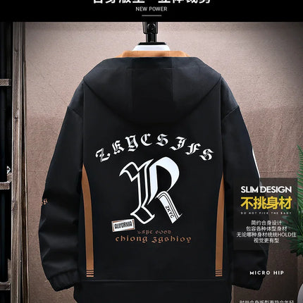 Men's Casual Hooded Jackets Autumn Patchwork Thin Coats Outwear Top Windbreaker Streetwear Clothing Plus Size