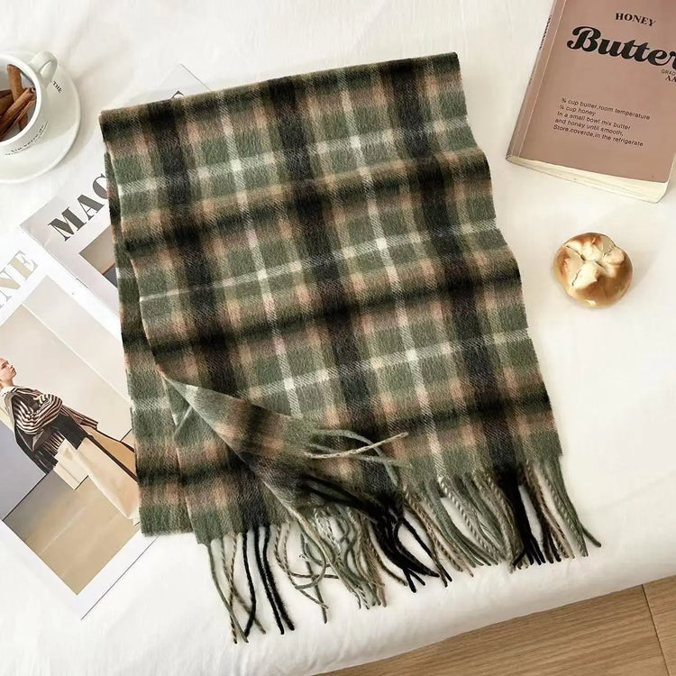 High Quality 100% Pure Wool Scarf Women Classic Chic  Autumn Winter Colorful Plaid Tassel Warm Muffler Female Thermal Shawl Lady