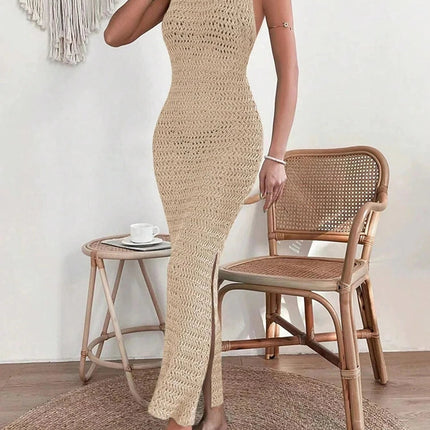 Abito scavato in vita con scollo tondo alla moda ed elegante per la primavera e l'estate, gonna da spiaggia slim fit senza maniche da donna platinumshop