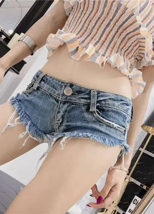 Summer Sexy Low Rise Denim Shorts Women High Elastic Butt Lifting Hot Pants Beach Triangle Shorts Fashion Stretchy Jeans Shorts PlatiNum