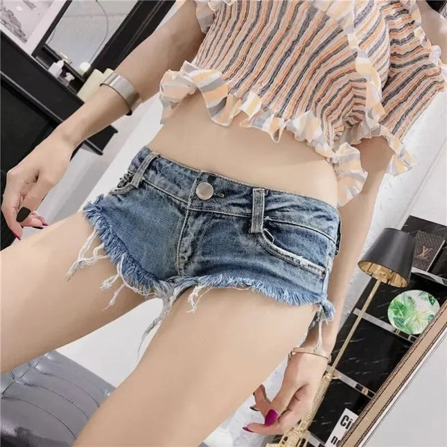 Summer Sexy Low Rise Denim Shorts Women High Elastic Butt Lifting Hot Pants Beach Triangle Shorts Fashion Stretchy Jeans Shorts PlatiNum