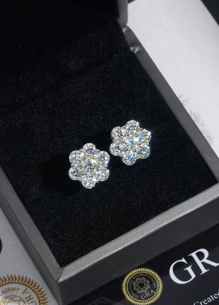 Moissanite Stud Earrings for Women Luxury Women Full Moissanite Stud Earrings Flower D Color Women's Moissanite Set Jewerly PlatiNum