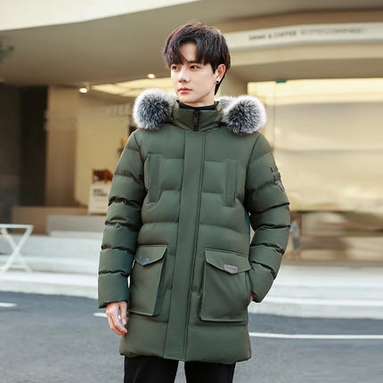 Windproof Breathable Thick Padded Down Winter Thick Windproof Warm with Hat Long Cotton Goose Down Men's Woman Outdoor