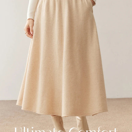Women's 100% Pure Cashmere Knit Skirt New Elastic Waist Big Swing Skirts Fashion High-End Thick Umbrella Skirt Cashmere Dress PlatiNum