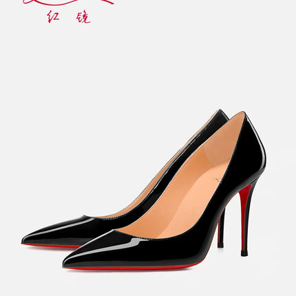 Tacchi alti eleganti da donna neri Fondo rosso lucido Tacchi da donna di marca di lusso 2025 tendenza Punta a punta Décolleté da festa sexy Scarpe da donna