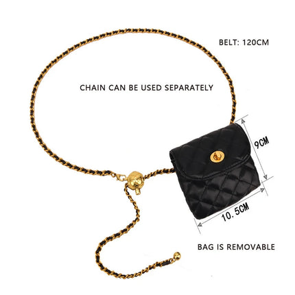 Women's Leather Slanting Belt Bag Detachable Adjustable Chain Strap Shoulder Bag Fashion Wallet Hanging Pouch Belt Bag PlatiNum