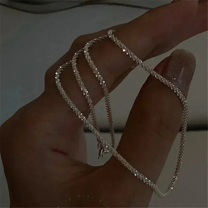 Popular Silver Colour Sparkling Clavicle Chain Choker Necklace Collar For Women Fine Jewelry Wedding Party Birthday Gifts 2023 PlatiNum