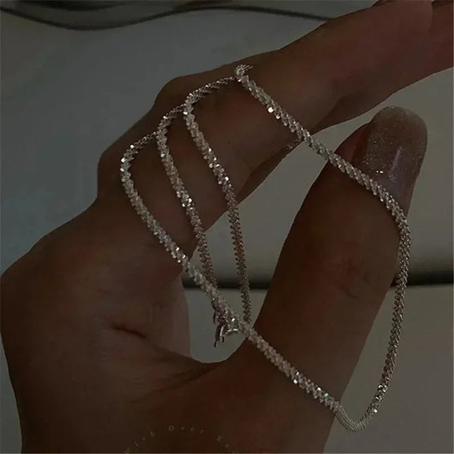 Popular Silver Colour Sparkling Clavicle Chain Choker Necklace Collar For Women Fine Jewelry Wedding Party Birthday Gifts 2023 PlatiNum