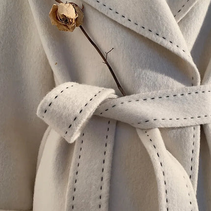 New Solid Korean Style Women Wool Coat Arch Needle Large Neck Versatile Fashion Texture Double Sided Trench Coats Female Winter