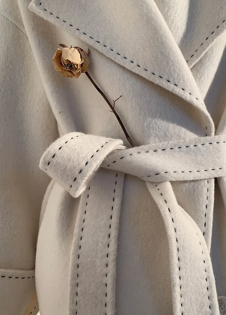 New Solid Korean Style Women Wool Coat Arch Needle Large Neck Versatile Fashion Texture Double Sided Trench Coats Female Winter