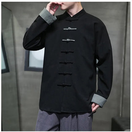 Camicie da Uomo Retrò Cinesi Traspiranti Stile Tang, Comode per Kung Fu e Tai Chi, Casual a Maniche Corte, Tinta Unita