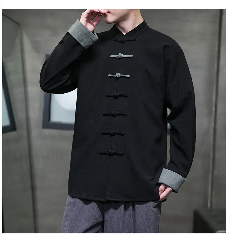 Camicie da Uomo Retrò Cinesi Traspiranti Stile Tang, Comode per Kung Fu e Tai Chi, Casual a Maniche Corte, Tinta Unita