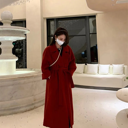 Double-sided Cashmere Big Collar Women's Coat 100% Pure Wool Reversible Woolen Coat High-End Fashion Loose Women's Wear 2026