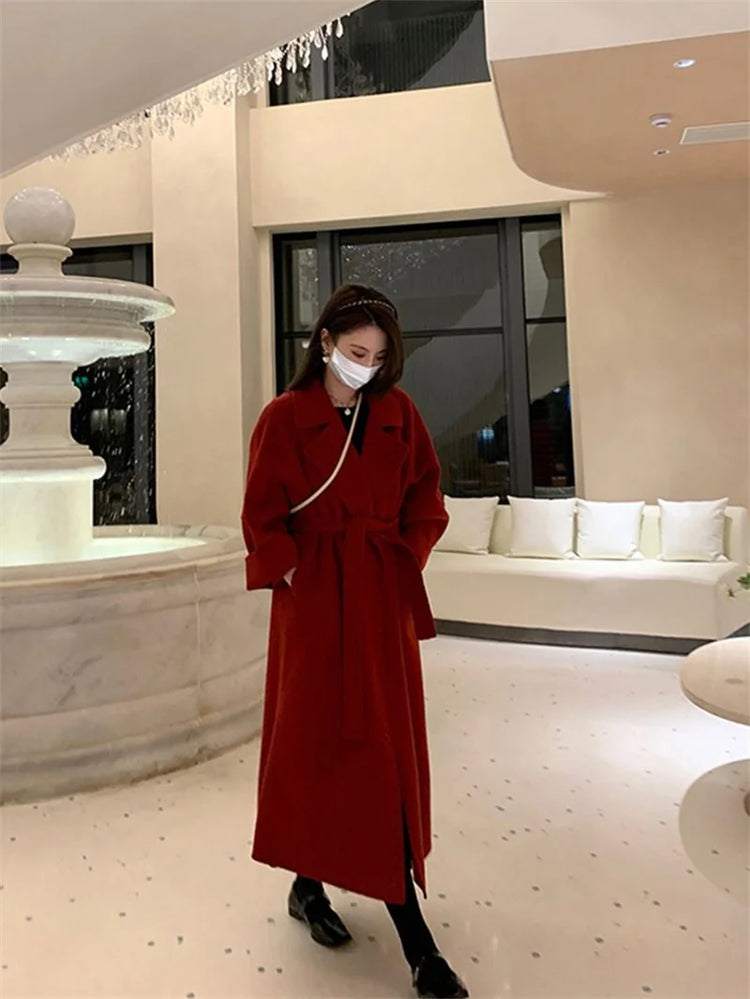 Double-sided Cashmere Big Collar Women's Coat 100% Pure Wool Reversible Woolen Coat High-End Fashion Loose Women's Wear 2026