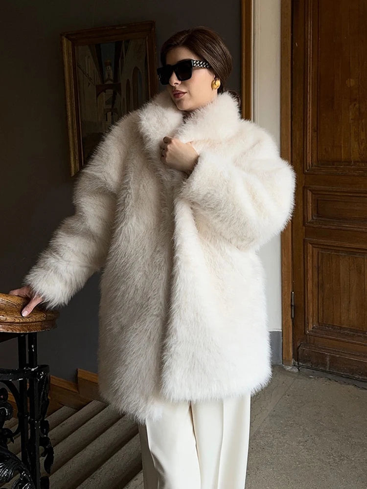 ZADORIN Luxury Winter White Pink Faux Fur Coat Woman Long Oversized Turn Down Collar Furry Fur Jacket Womens Coat Fur Faux Coats