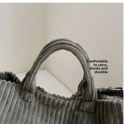 Large Capacity Striped Velvet Handbag Shoulder Bag for Woman Handbags Crossbody Bags, Versatile Letter Corduroy Women's Tote Bag PlatiNum
