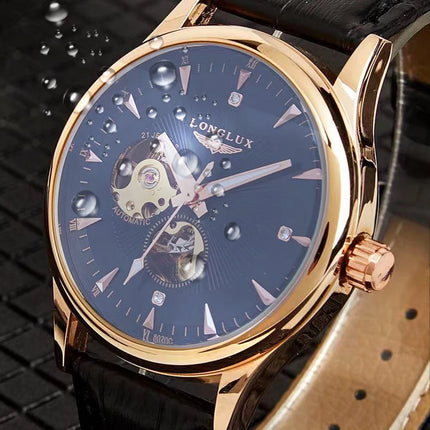 LONGLUX Automatic Watch Elegant Style Wholesale Mechanical Wristwatches Skeleton Rome Waterproof Mens Watch Men Gift