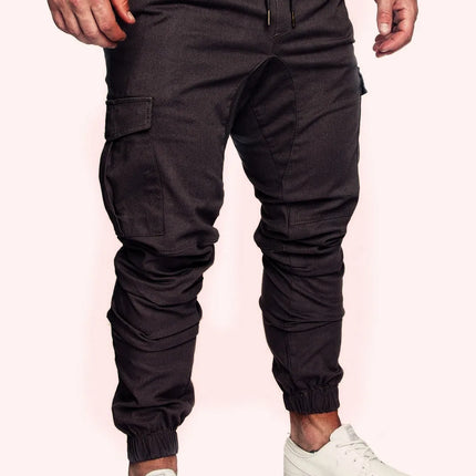 Men High Elastic Cargo Pants Summer Lace Up Drawstring Pocket Harem Stretch Full Trousers BSD-8811
