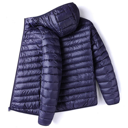 Men Lightweight Down Jacket Hooded Zip Up Olive Green Puffer Coat Male Warm Thin Quilted Outerwear For Autumn Winter