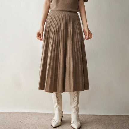 2025 New Grace Women's Cashmere Long Pleated Skirt Autumn Winter Office Lady Cashmere Skirt 100% Cashmere Pupular Dress Skirt PlatiNum
