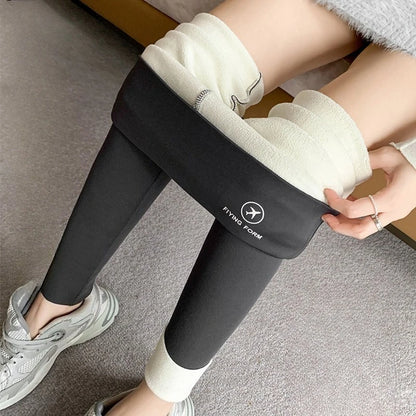 Women High-Waisted Winter Leggings Add Plush Fleece Slimming Tights Warm Trousers Casual Cashmere Pants For Women