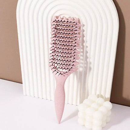 Curling Styling Brush - Hollow Massage Comb, Nylon Mane, ABS Plastic Handle, Comfortable Grip Special for Real Hair Wigs