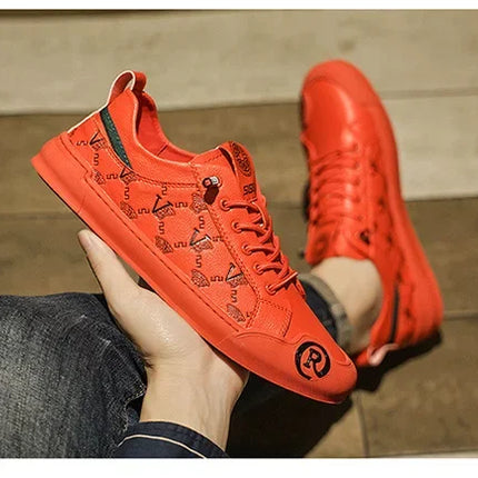 European Station Leather Fashion Men's Sneakers Men Shoes Man Embossed All Fashion Leather Red Casual Shoes for Men Men Shoes
