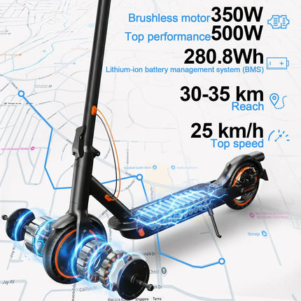Monopattino elettrico per adulti TODIMART K3 Batteria 36V 7.8Ah Motore 350W Autonomia 25-35km Carico massimo 70kg Monopattino elettrico pieghevole per adulti Pneumatici a nido d'ape resistenti alle forature Telaio ultralegger