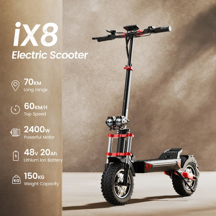 Monopattino elettrico iScooter iX8 2400W per adulti, 48V 20Ah, pneumatici fuoristrada da 12 pollici, pieghevole per il trasporto urbano, E-Scooter