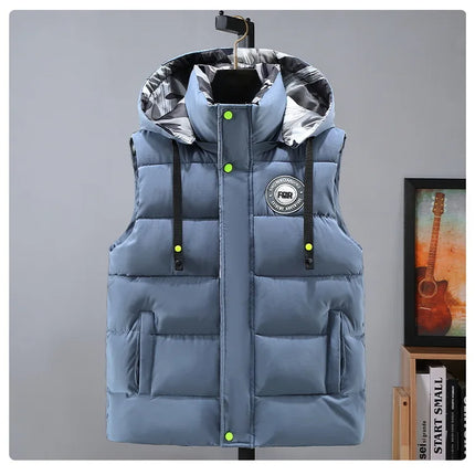 Hooded New Spring Autumn Sleeveless Jacket for Men Fashion Warm Hooded Male Winter Vest Light Plus Size Mens Work Vest Waistcoat