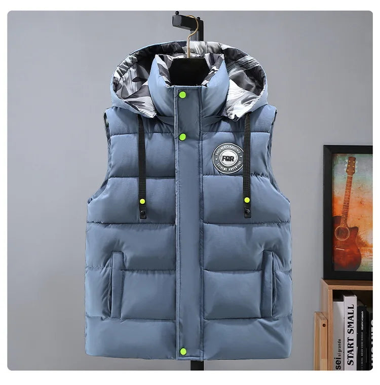 Hooded New Spring Autumn Sleeveless Jacket for Men Fashion Warm Hooded Male Winter Vest Light Plus Size Mens Work Vest Waistcoat