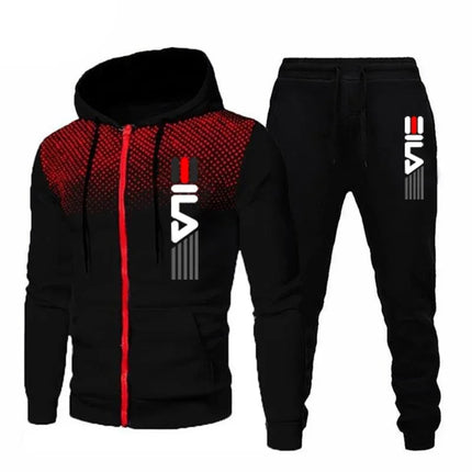 Men's 2025 polka dot zipper printed hooded sweatshirt + pants, daily jacket set, coat, running suit, casual sportswear set PlatiNum