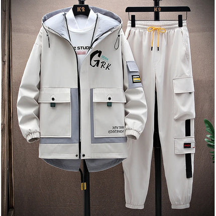 Spring Casual Men Sets Two Pieces Fashion Korean Trend Hooded Jacket + Pants Autumn Baseball Uniform Suit Man Outfit
