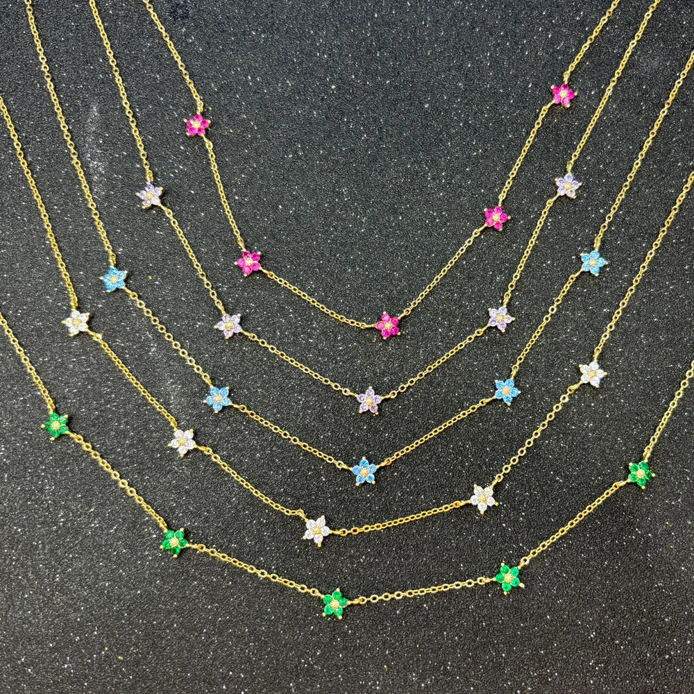 Moda colorata cubic zirconia 5 pezzi collana di fiori per le donne girocollo catena clavicola regali di gioielli da sposa