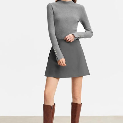 Gonne casual semplici da donna, stile coreano, a vita alta, per l'ufficio, da pendolare, a trapezio, tinta unita, abbinabili a tutto, gonne femminili