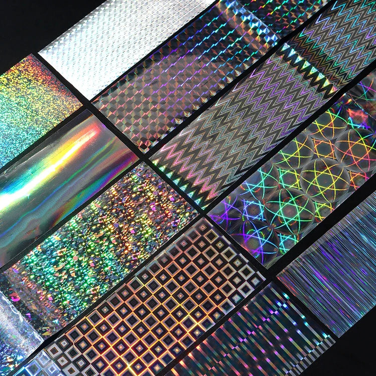 10pcs Holographic Chrome Silver Nail Art Foil Transfer Stickers Irridescent Rainbow Geometric Aurora Laser Nail Foils Decoration 2028