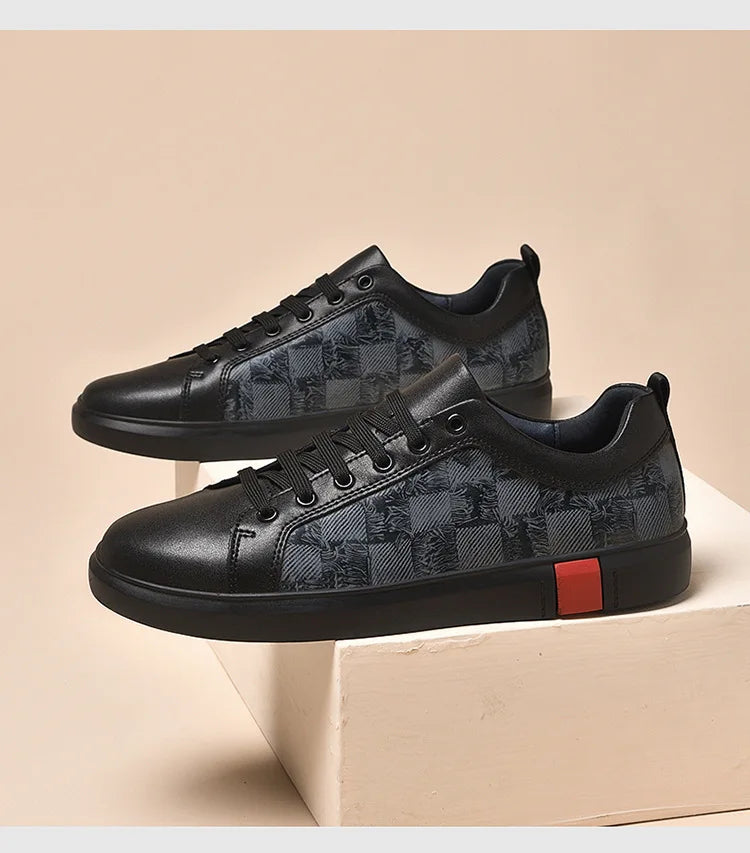 Europe New Shoes for Men Genuine Leather Casual Shoes Cool Black Flat Skateboard Shoes Street Fashion Sneakers