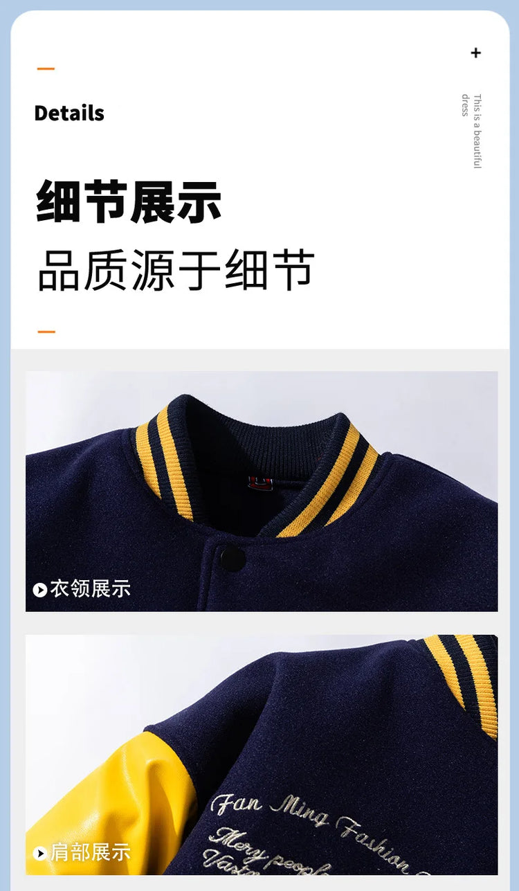 Winter Loose bomber jacket Men Woolen Retro Cotton Liner parkas couple streetwear PU leather sleeves baseball jacket chaquetas
