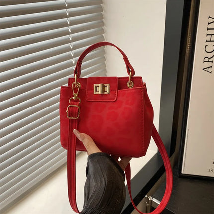 Elegante Mini Borsa a Tracolla con Manico Superiore, Chiusura Dorata, Versatile Borsa in Finta Pelle Scamosciata e Pelle per Uso Quotidiano Femminile