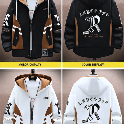 Men's Casual Hooded Jackets Autumn Patchwork Thin Coats Outwear Top Windbreaker Streetwear Clothing Plus Size