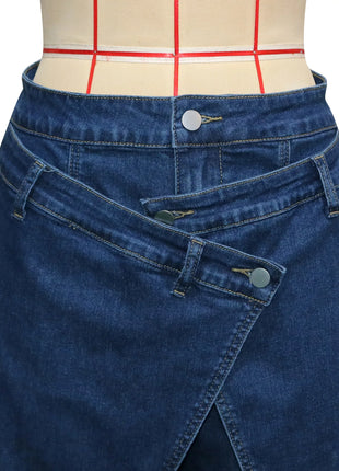 Jeans Larghi Vintage in Denim Lavato per Donna, Vita Alta con Asimmetrico Design Incrociato, Stile Y2K Streetwear Casual alla Moda