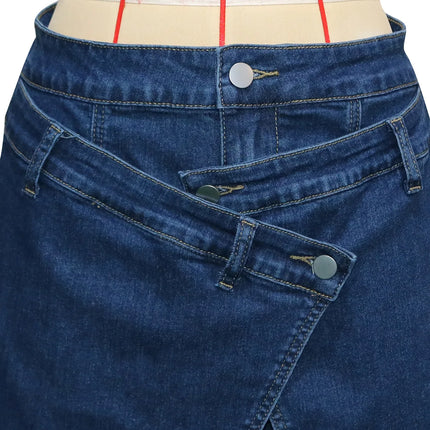 Jeans Larghi Vintage in Denim Lavato per Donna, Vita Alta con Asimmetrico Design Incrociato, Stile Y2K Streetwear Casual alla Moda