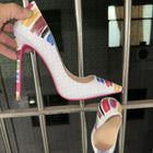 Décolleté con suola rosa modello pitone donna scarpe a punta con tacco basso in pelle tacchi alti Sexy Designer Party Office Dress Shoes
