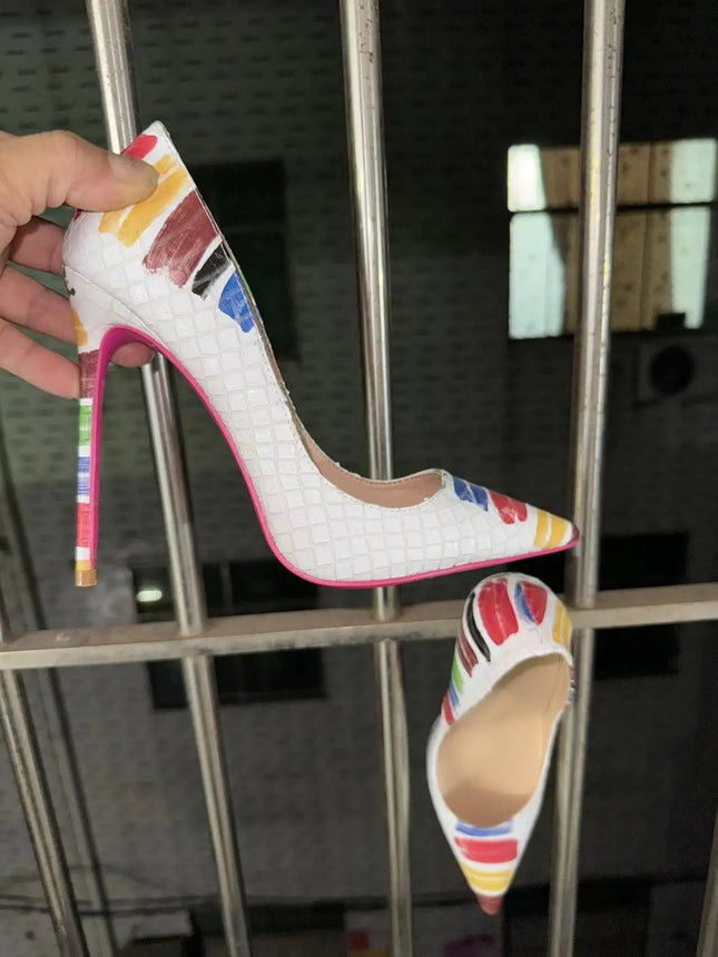 Python print pink sole décolleté women's pointed toe low heel leather high heels Sexy Designer Party Office Dress Shoes