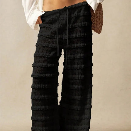 Pantaloni Estivi 2026 Casual Larghi a Gamba Larga in Maglia Tinta Unita da Donna per Vacanze e Spiaggia Stile Semplice Trasparenti platinumshop