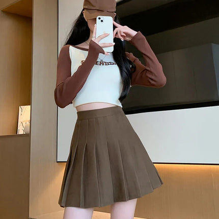 Autumn Winter Woolen Pleated Skirts Women New Korean High Waist Slimming Mini Skirt Ladies Preppy Style Side Zipper A-Line Skirt PlatiNum