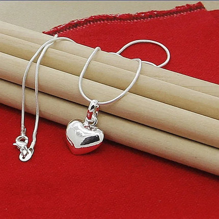 Fine 925 Sterling Silver Solid Heart Necklace 18-24 Inches Snake Chain For Women Wedding Charm Fashion Jewelry luxury PlatiNum