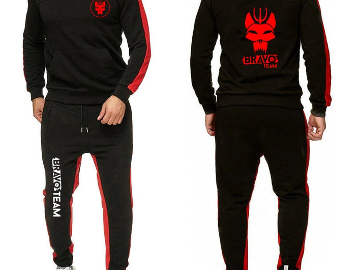 2025 Spring And Autumn Men's Bravo Team Symbol Seal Team Logo Print Lightweight Popular Solid Color Hoodies Pants Sport Suits PlatiNum